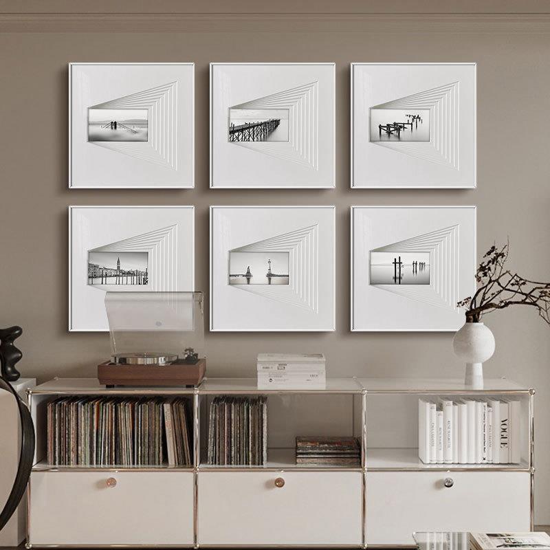 现代简约客厅装饰画多层3D立体壁画黑白玄关餐厅卧室书房组合挂画图片