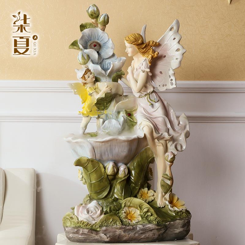 AFU厂货摆家现大天使流水件风水喷泉客型厅装饰树脂工艺品