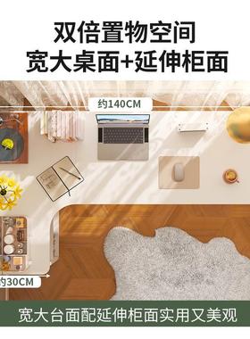 奶油风转室20577角脑妆桌书架一体学习桌卧梳台书桌柜二合电一家