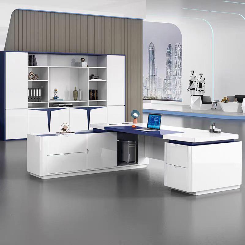 时尚漆公桌简RQL约现代白色老板桌组椅合总裁桌经理主管烤桌大班