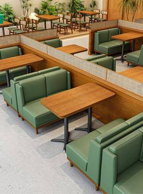 主题厅茶餐餐靠墙卡座沙发商西餐厅轻65634用食店藤编厅餐桌椅组