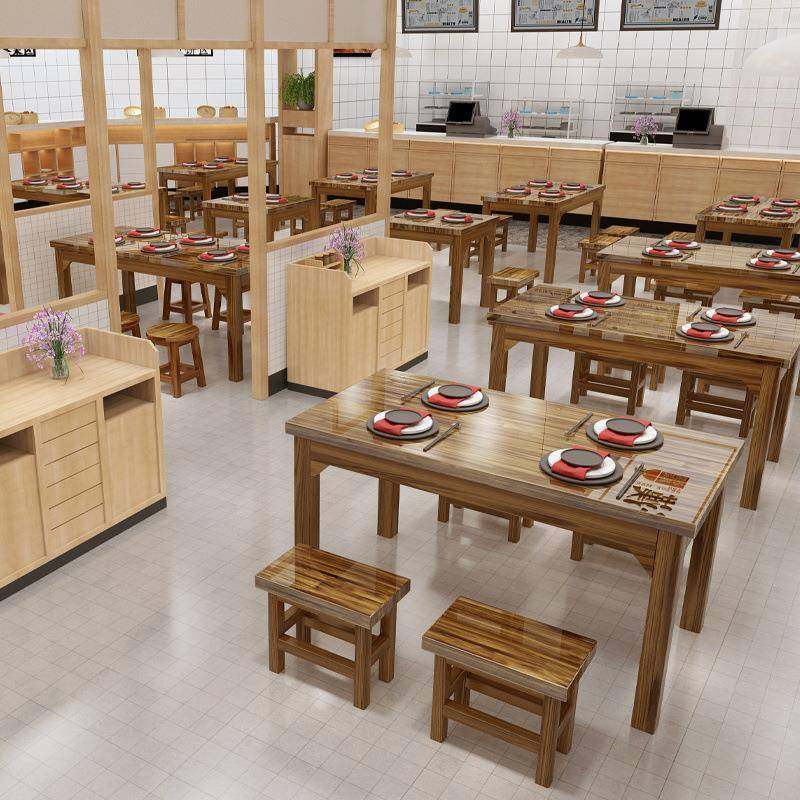 实餐木餐桌椅饭店店组合小吃面馆快餐桌椅烧烤店餐馆早碳SYP化桌