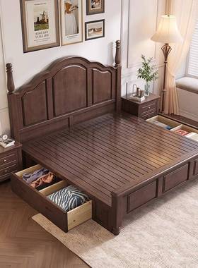 美式古实木床1.轻8米双人床现代简约中复古风奢IPM法式1.米5储物