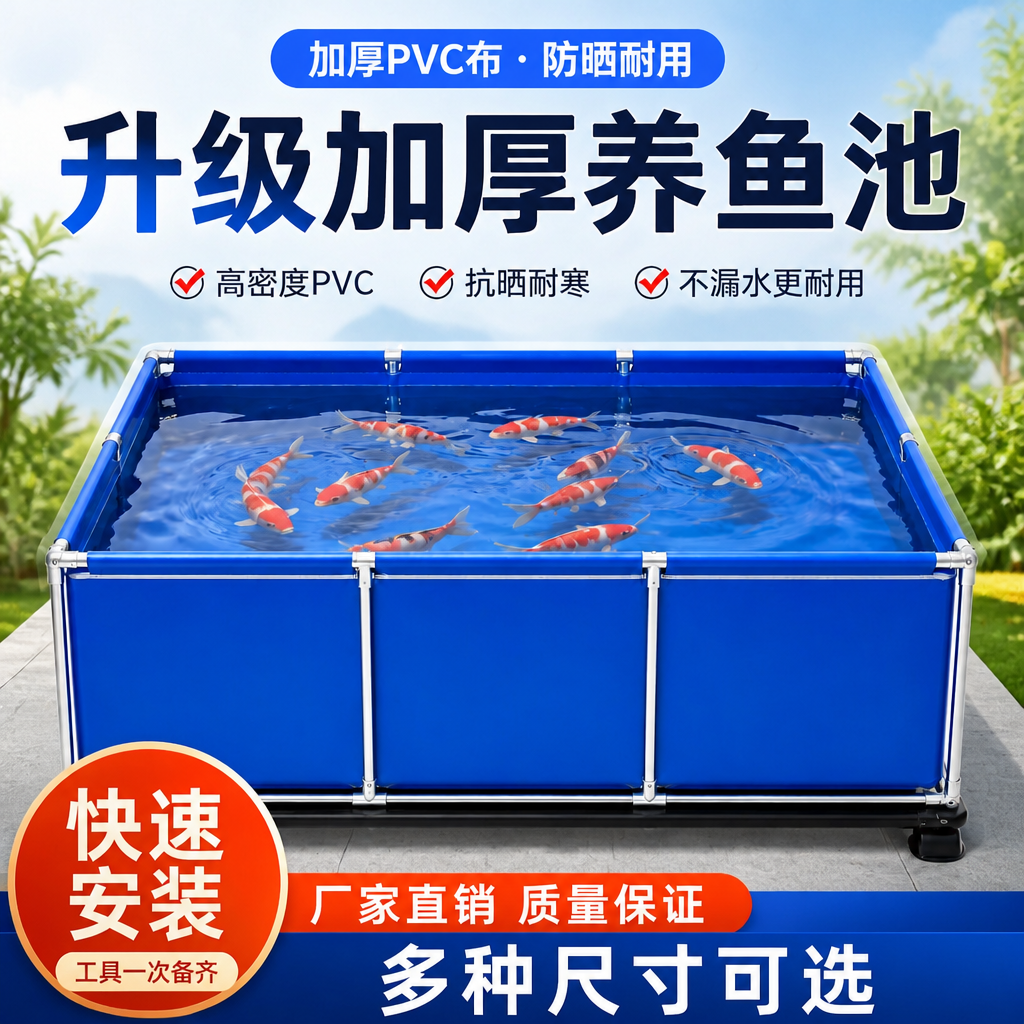 帆布鱼池方形带支架全套刀刮布专用蓄水池户外养殖加厚游泳池水箱
