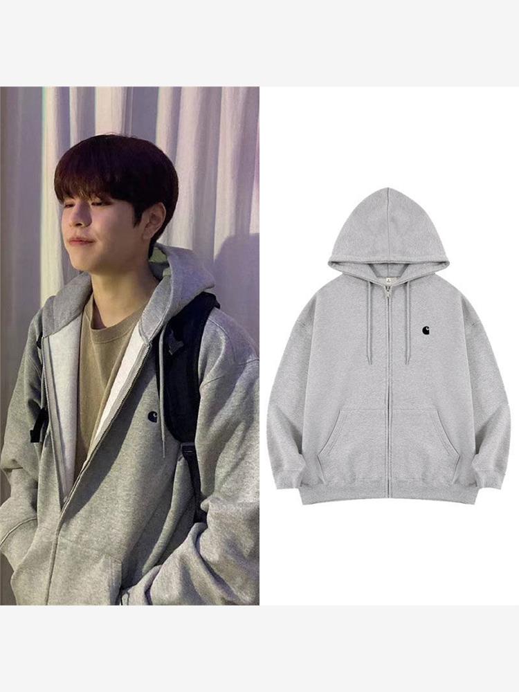 StrayKids金昇玟同款卫衣服开衫印花加绒薄款秋冬拉链连帽衫外套