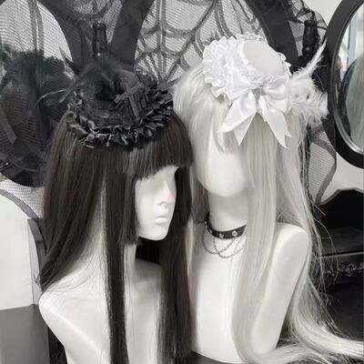 Little Fortune手作哥特风黑白洛丽塔十字架羽毛小礼帽lolita发饰