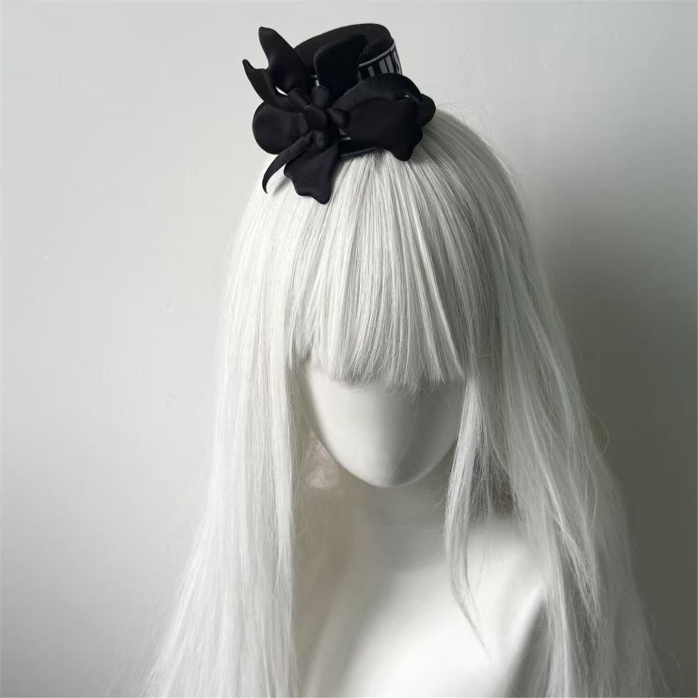 Little Fortune黑白花朵钢琴键小礼帽发夹亚文化古早感发饰lolita