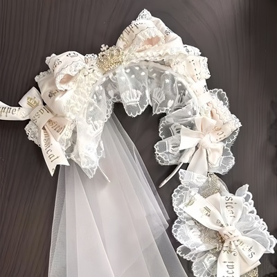 Little Fortune原创手作古典玩偶梦中蝴蝶结袋头纱拖尾发箍kc头纱
