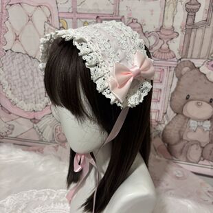 LittleFortune自制手作粉白色Lolita棉布裙发带日牌bbd古早感头饰