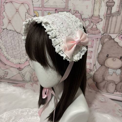 LittleFortune自制手作粉白色Lolita棉布裙发带日牌bbd古早感头饰