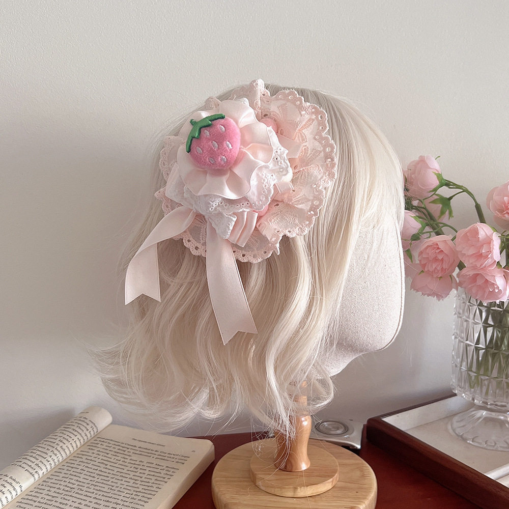 Little Fortune手作lolita草莓蛋糕小礼帽草莓空想曲蝴蝶结发夹