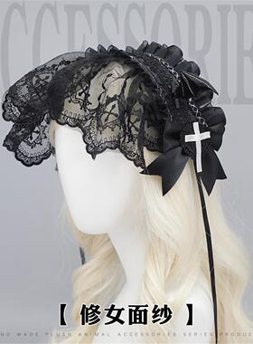 LittleFortune手工暗黑蕾丝蝴蝶结头饰发夹lolita哥特扁帽bnt发带