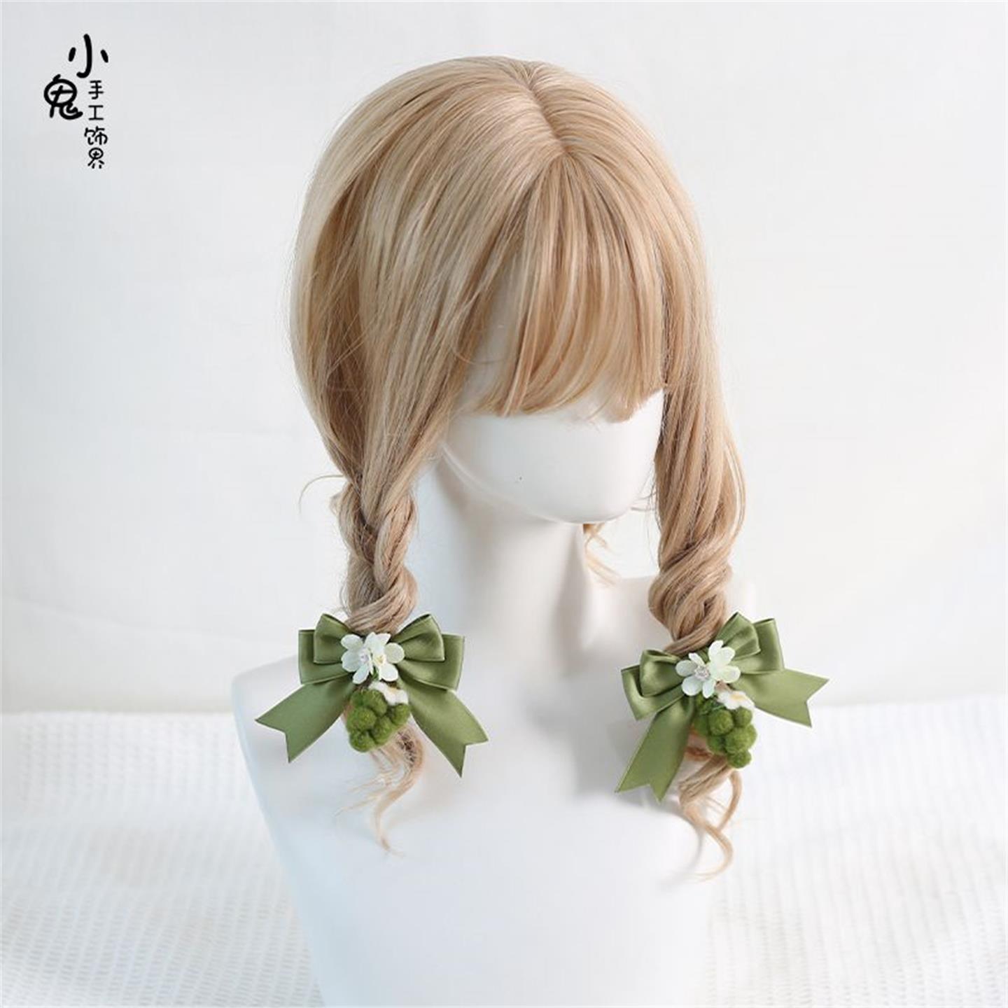 森系原创卢瓦尔葡萄园双马尾对夹Lolita蝴蝶结花丸边夹发夹头饰品