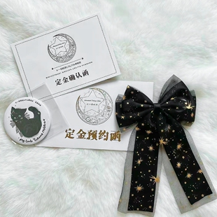 Little Fortune手作黑色烫金蝴蝶结边夹烫金星座小物头饰发夹配饰