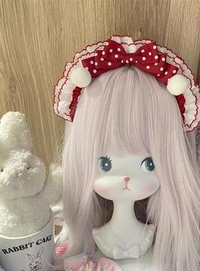 LittleFortune日系软妹olita红色波点小雪球蝴蝶结手作发箍kc头饰
