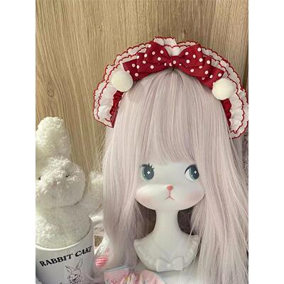 LittleFortune日系软妹olita红色波点小雪球蝴蝶结手作发箍kc头饰