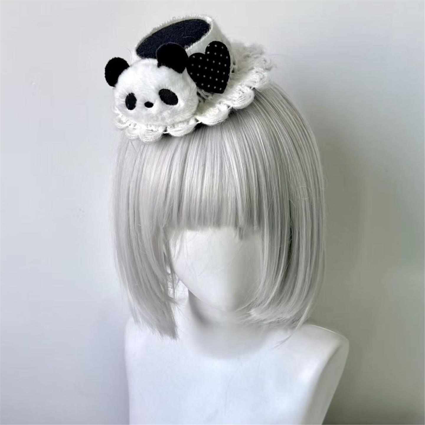Little Fortune手作黑白熊猫小礼帽发夹lolita小帽子头饰条纹千层