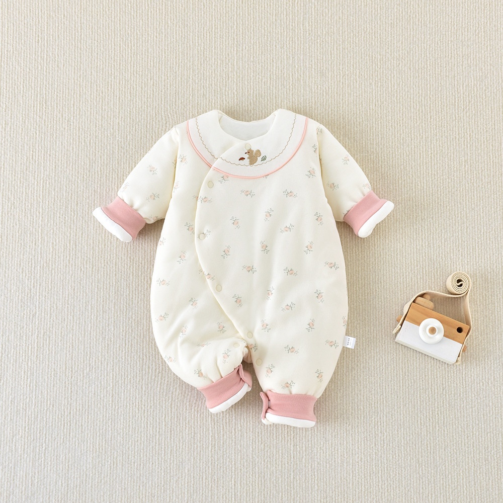 2025秋冬新款婴幼儿无骨夹棉哈衣爬服男女宝连体衣闭裆偏襟睡衣