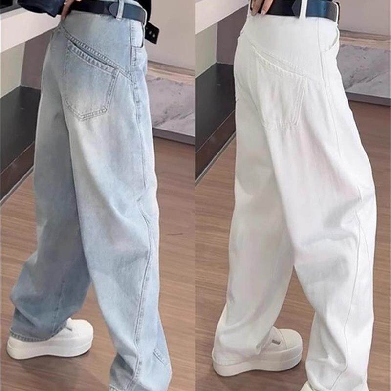 大码美式复古弯刀牛仔裤女2026春季新款胖mm宽松显瘦直筒阔腿裤子