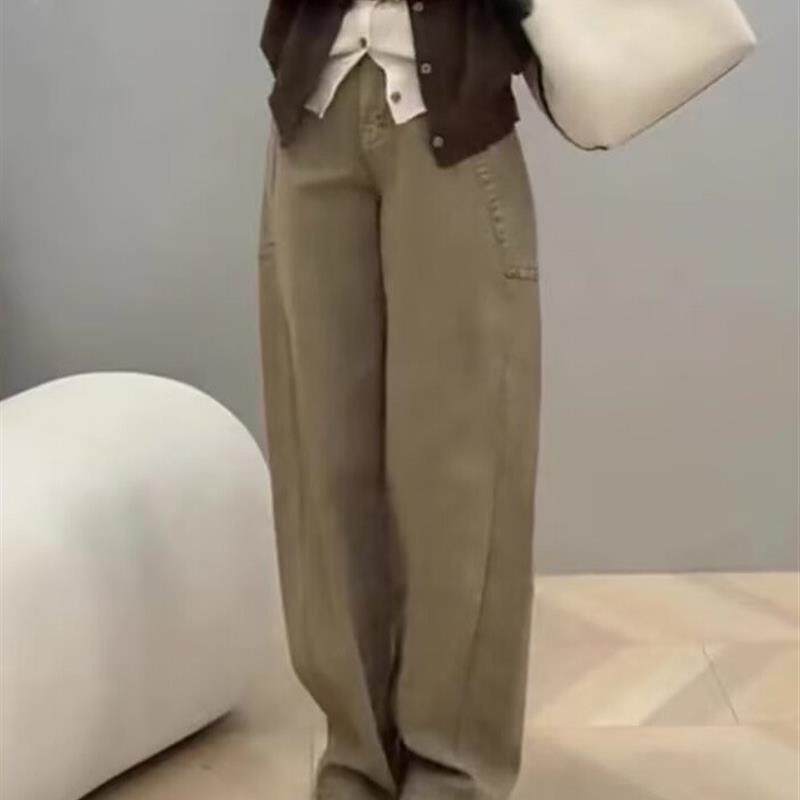 直筒工装牛仔裤女春季新款梨形身材小个子宽松高腰显瘦阔腿弯刀裤