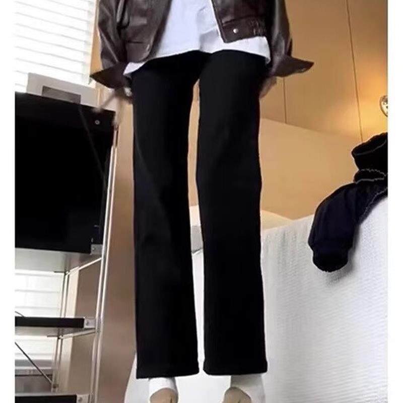 梨形身材黑色直筒牛仔裤女春秋新款弹力显瘦窄版高腰九分烟管裤子