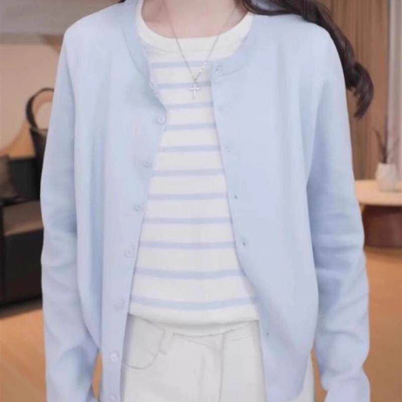 条纹撞色假两件针织衫2026春装新款开春短款显瘦遮肚薄款长袖上衣
