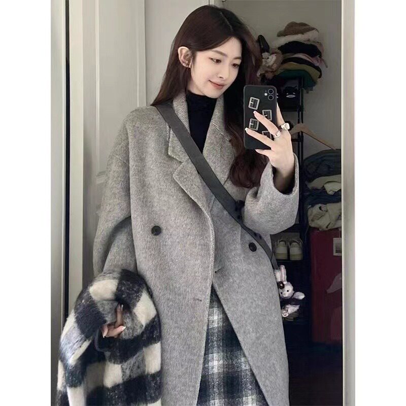 毛呢大衣女中长款2023春秋新款赫本风气质小个子宽松韩系呢子外套