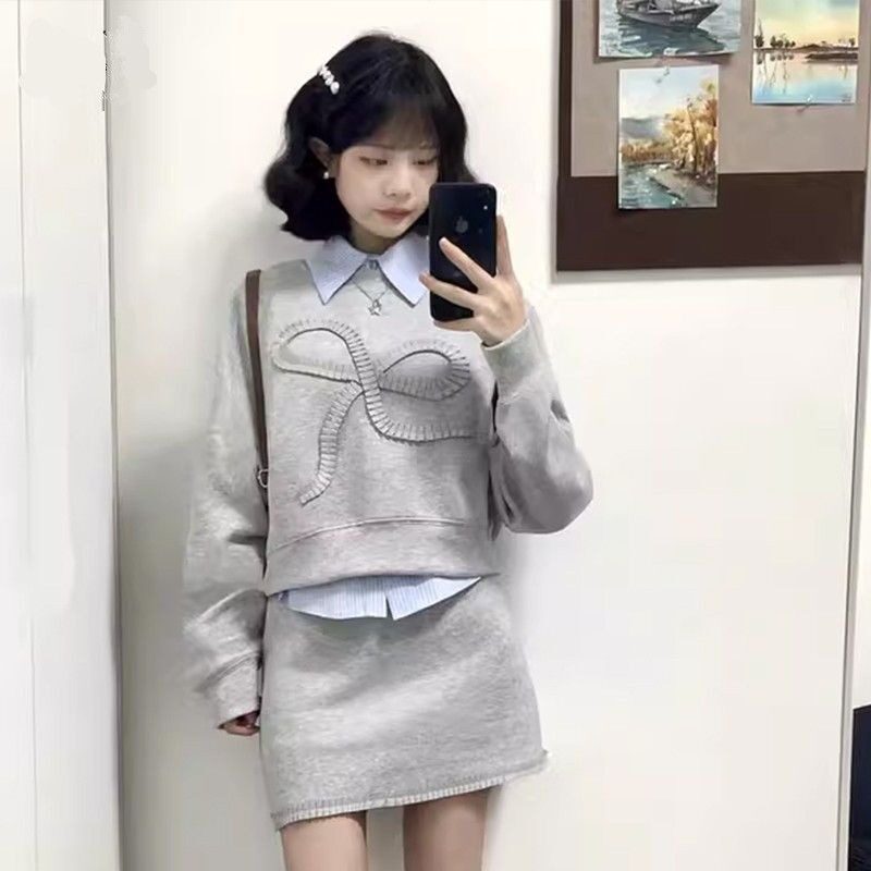 学院风穿搭一整套装连衣裙子秋季2026秋冬新款女装高级感卫衣短裙