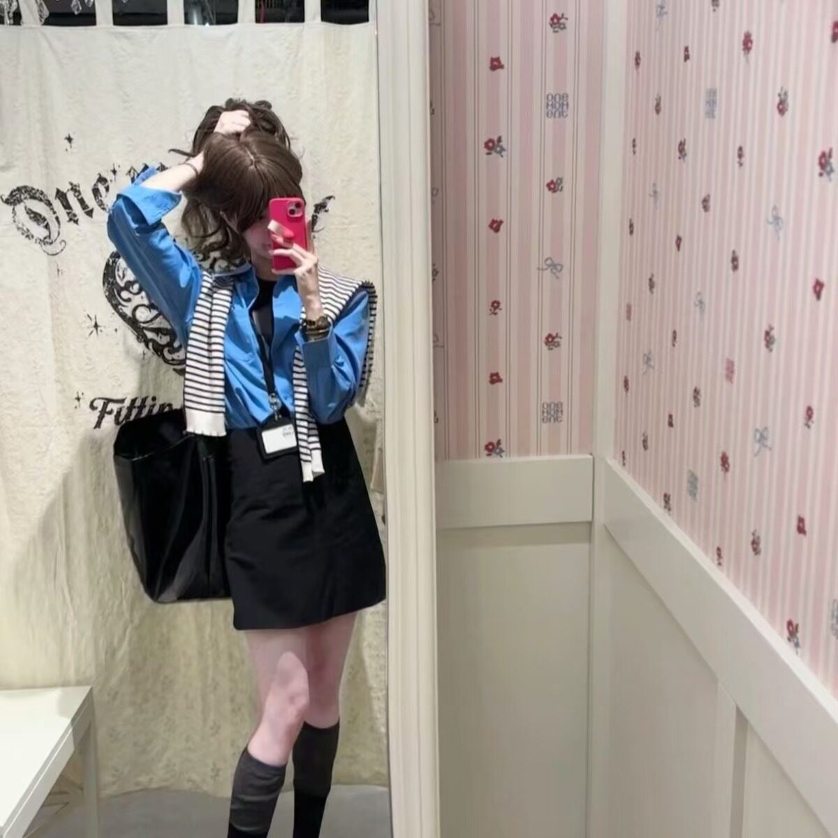 高级感蓝色POLO领长袖衬衫外套女宽松休闲开衫衬衣中长款上衣
