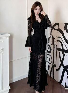 性感名媛连衣裙V领女风鱼