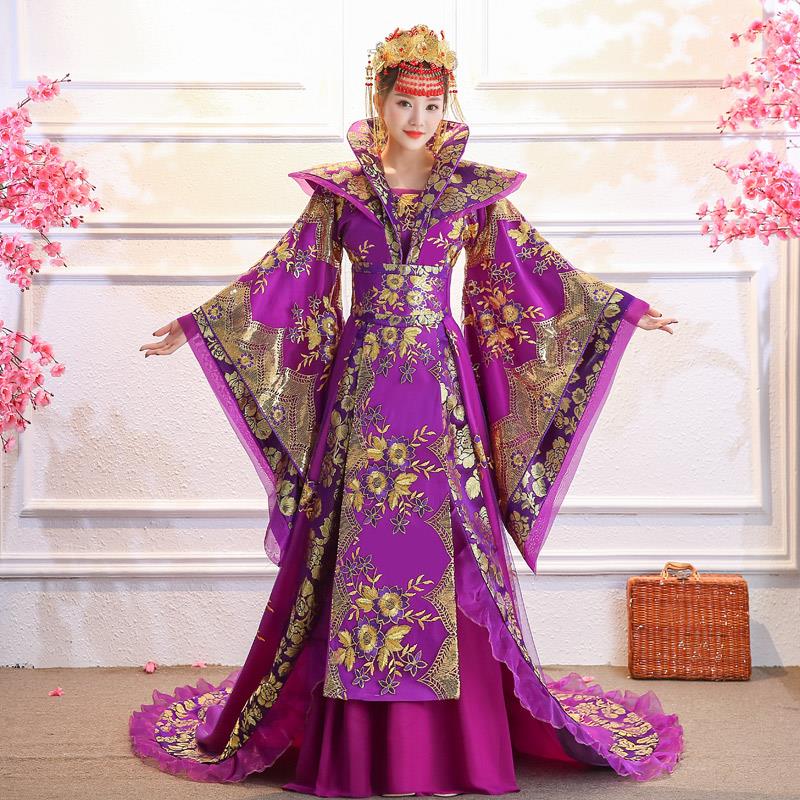 古装服装女贵妃拖尾古代大唐汉服女款成人紫色皇后宫廷演出服衣服