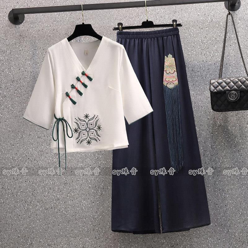 新中式美容院养生馆技师工作服唐装女装夏季改良旗袍上衣裤子套装