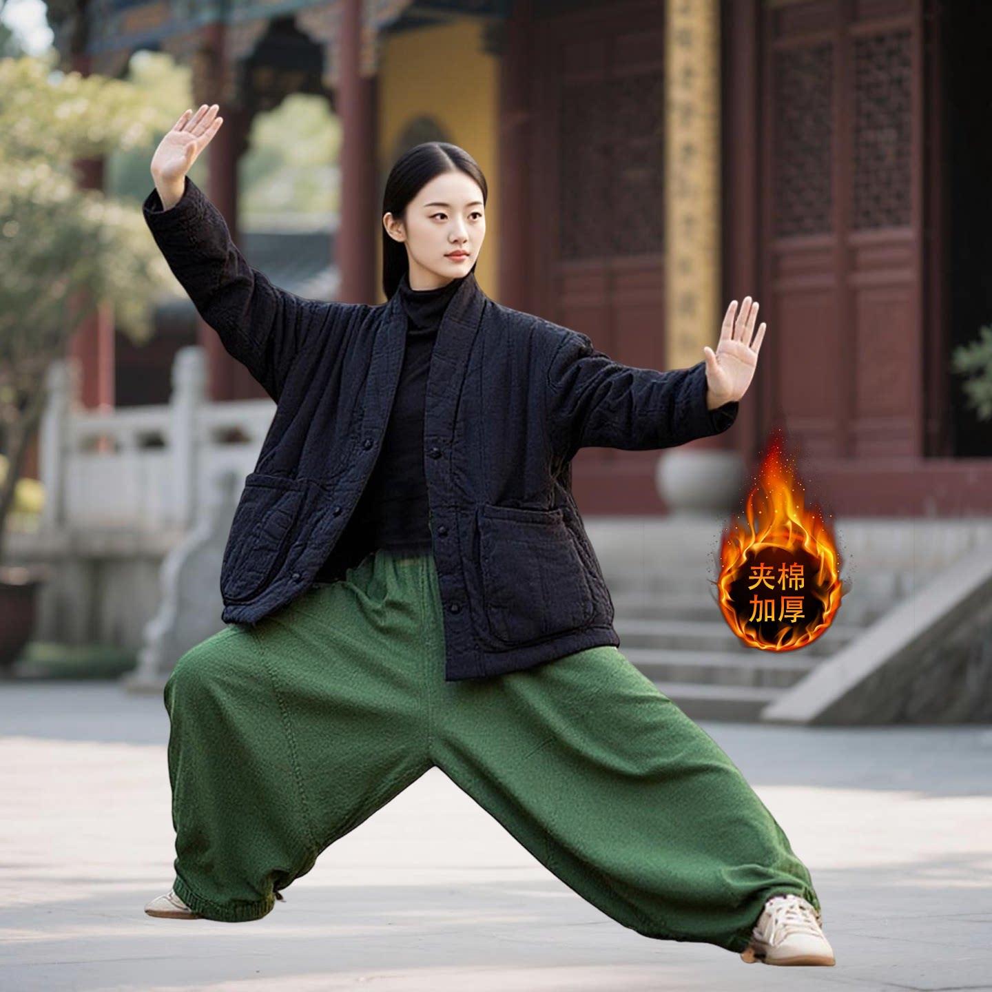 冬装加厚太极服中式国风棉袄太乙游龙拳八段锦练功服棉麻夹棉外套