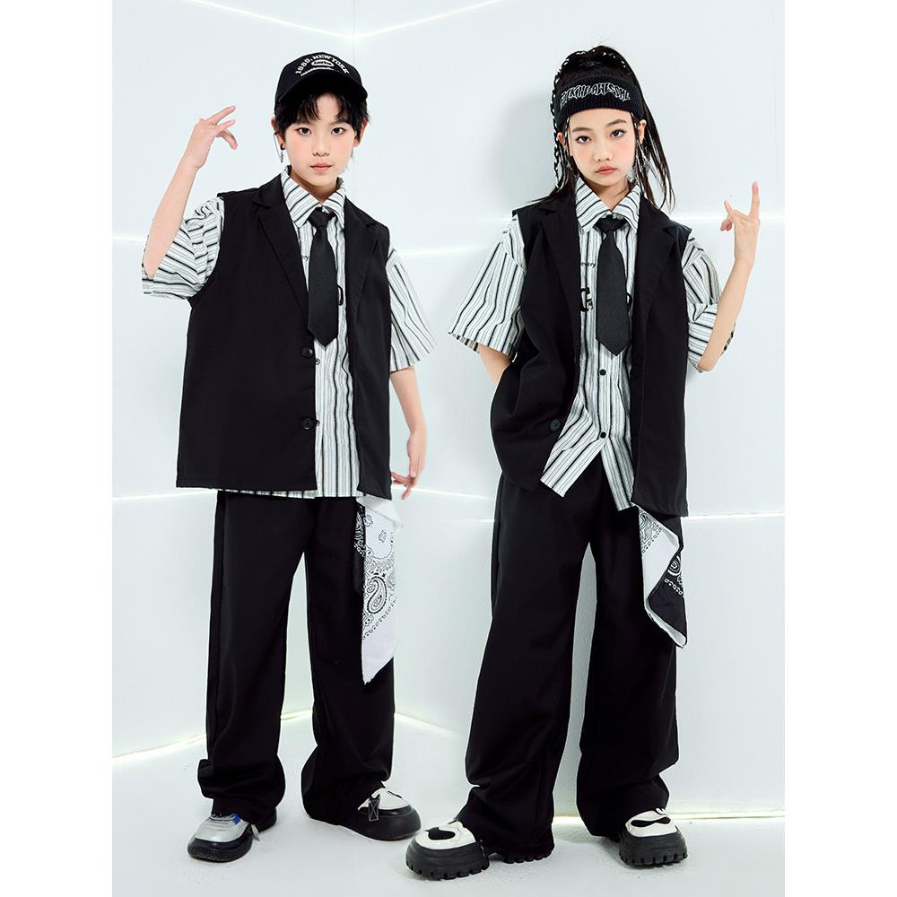 儿童街舞潮服男女童locking机械舞演出服西装套装走秀爵士舞表演