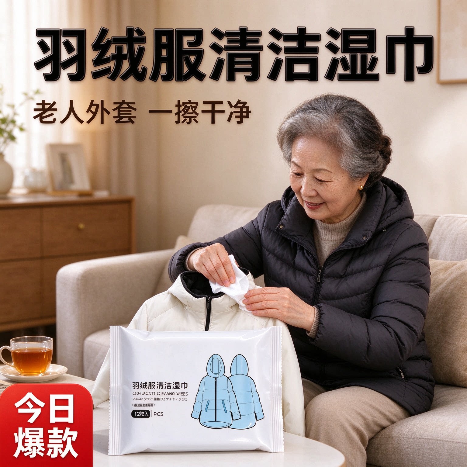 家用羽绒服清洁湿巾免水洗干洗剂衣物去油渍便携应急擦拭清洁湿巾