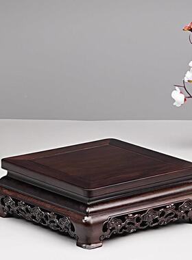 黑檀木方形底座花景盆佛工艺品长摆件石像头鱼缸垫高托架实XVZ木