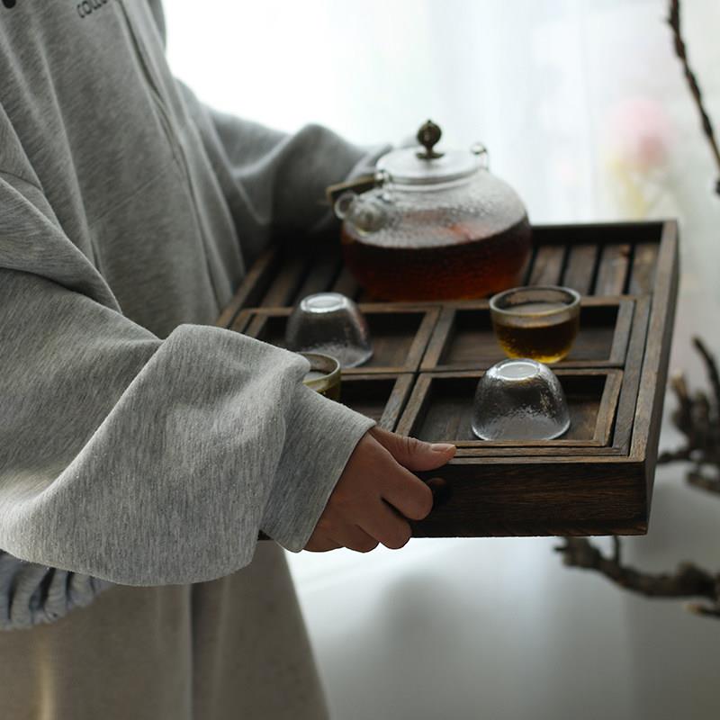 复色古实托盘木质烧桐木木茶盘围炉煮茶木制点心盘具杯PBI托茶餐