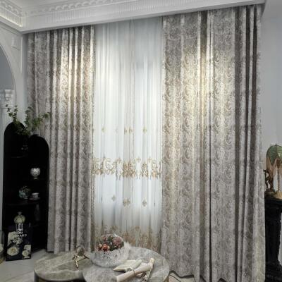 窗帘2026款遮光简欧轻法奶茶雪arq03.20色加厚尼尔色新织提花卧室