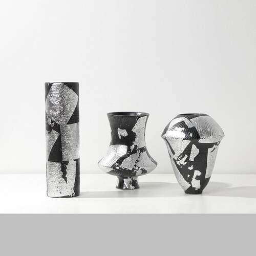 现代DCS新花式手工黑色银箔陶瓷瓶创意中摆件样板罐间桌面餐厅柜