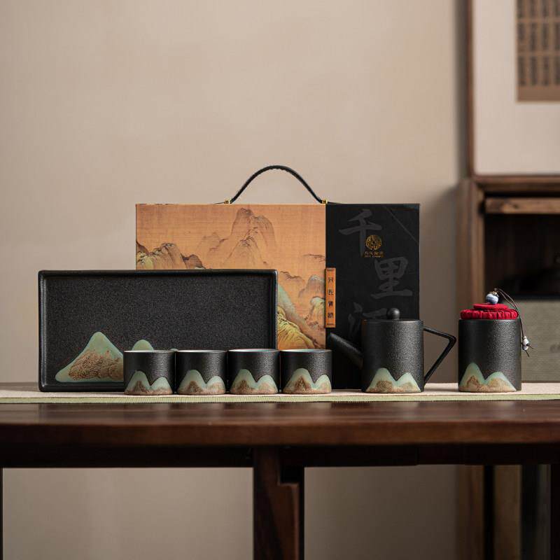 苏氏陶瓷 手绘彩画GBA 画套茶泡具直筒茶壶干配整茶盘茶具礼盒套