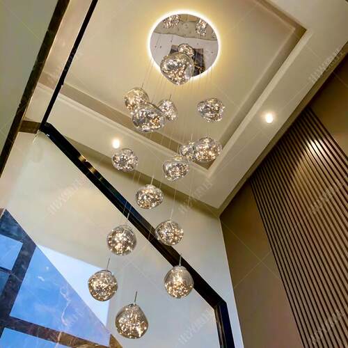 跑三跑旋转墅楼梯间中空长吊灯9777别覆高式楼loft公寓挑空挑双客