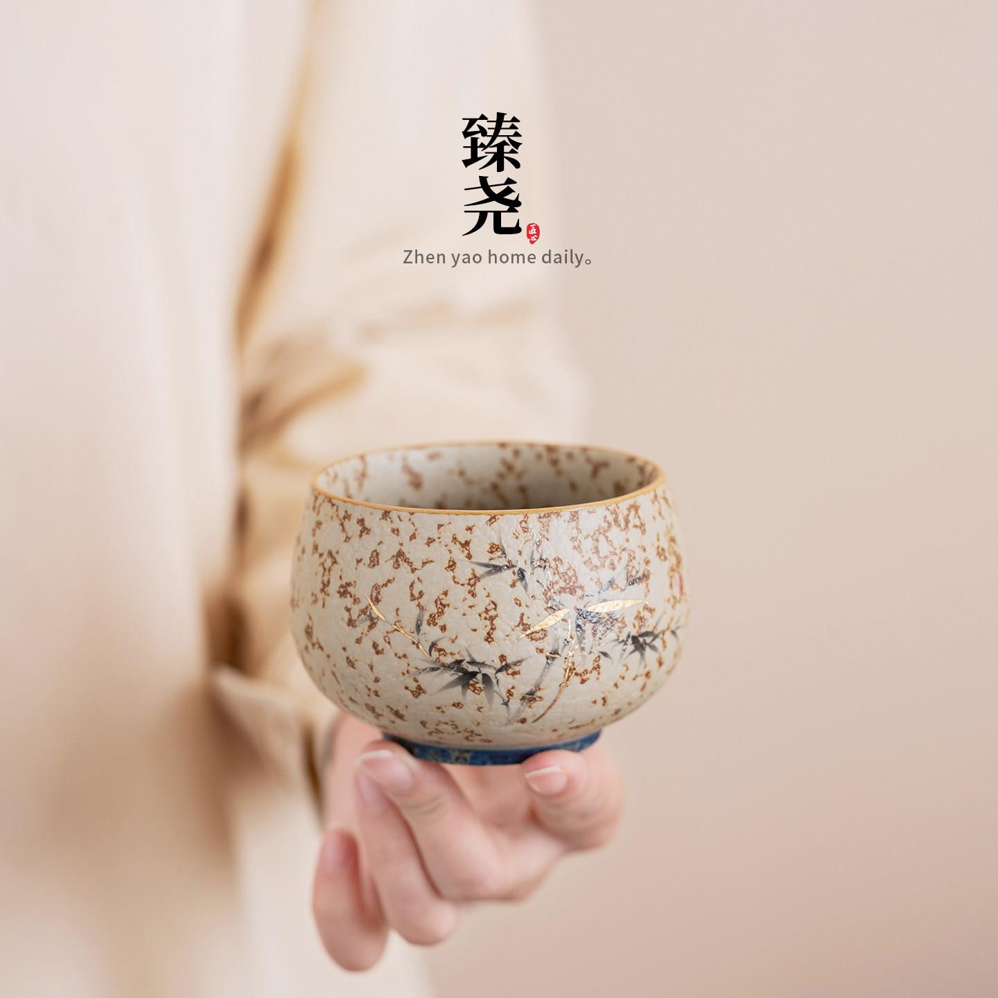 青花火石红陶瓷主单人杯单用个大容量茶杯古中式杯复家ZY-20260品