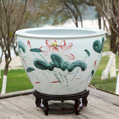 景德镇BZC瓷鱼缸大型青花瓷水荷花陶睡盆缸户外金鱼莲缸落地庭院