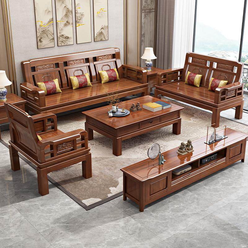 中式木实沙发金丝檀木现简约排客19429厅大小代户型全实木沙发直