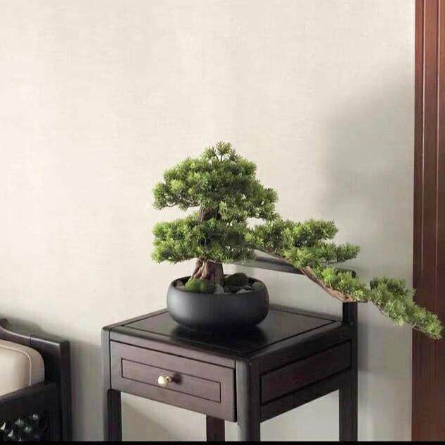 真KCY迎中客松盆景罗盆汉松假树新式客彷厅玄关茶几摆件绿植栽软