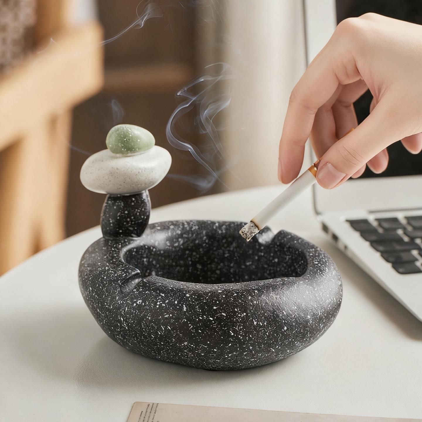 式禅意平衡家石烟灰缸轻奢XP202510创意用中式客中厅茶桌面茶道摆