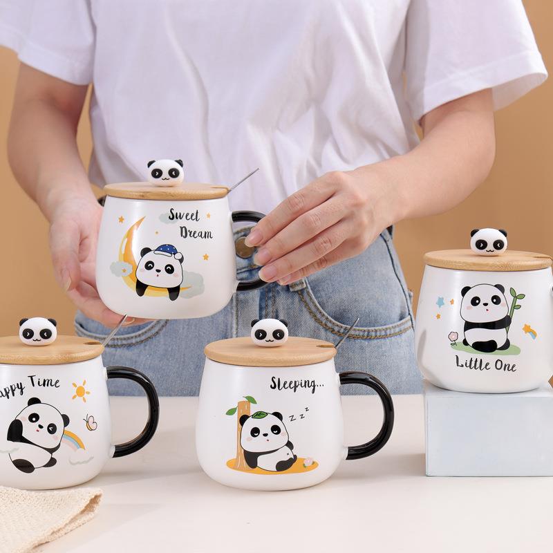 可爱陶瓷马克杯带盖勺儿童牛奶早餐杯家用咖啡杯学生创意喝水杯子