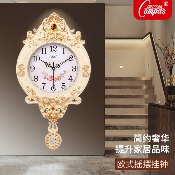 康巴丝欧式钟表创意挂钟摇摆时尚个性挂表静音客厅时钟石英钟家用