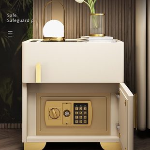 智能一体保险柜实木高端床头柜可无线充电感应灯多功能2024新款