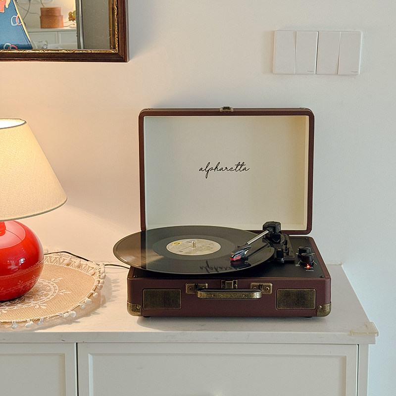 艾法瑞塔唱片机黑胶蓝牙音响留声机一体式复古唱机乔迁新婚送礼物
